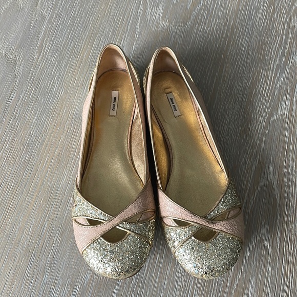 Miu miu glitter valet  pink gold, size 37.5 - Picture 1 of 7